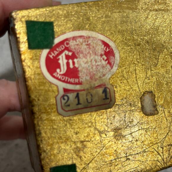 Italian Florentine style wood hinged lid trinket keepsake box gold & mint green - Picture 5 of 9